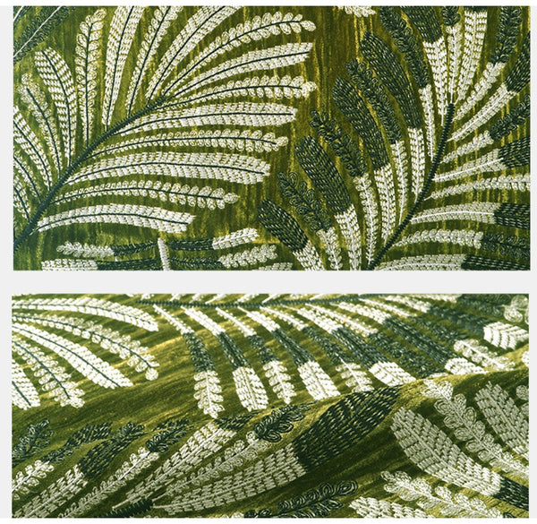 Large Throw Pillow for Interior Design, Embroidery Leaves Green Decorative Sofa Pillows, Luxury Decorative Throw Pillows for Couch, Large Square Modern Sofa Pillows-LargePaintingArt.com