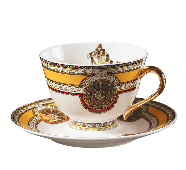 Handmade Beautiful British Tea Cups, Creative Porcelain Tea Cup Saucer Set, Yellow Royal Ceramic Coffee Cups, 6.8 oz Tea Cup and Saucer-LargePaintingArt.com