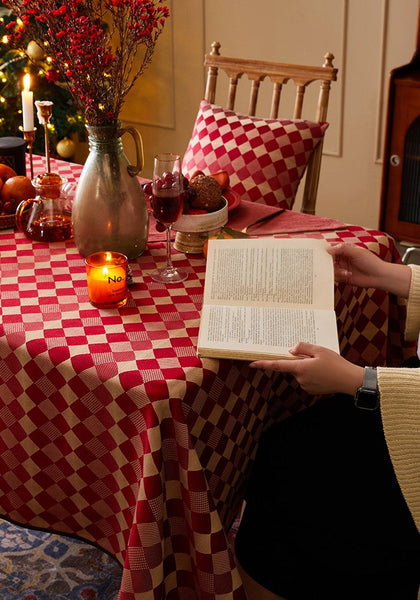 Modern Rectangle Tablecloth for Dining Room Table, Red Checked Table Cloth, Square Tablecloth for Round Table-LargePaintingArt.com
