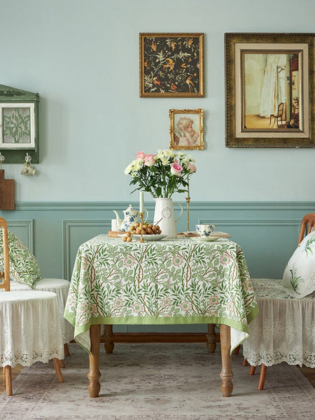 Large Rectangle Tablecloth for Dining Room Table, Square Tablecloth for Round Table, Farmhouse Table Cloth, Flower Pattern Tablecloth-LargePaintingArt.com