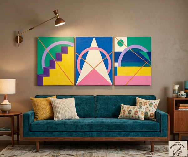 Modern Paintings for Living Room, Multi Panel Canvas Art, Large Group Paintings, Geometric Abstract Paintings-LargePaintingArt.com