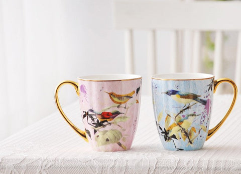 Elegant Ceramic Coffee Mug, Beautiful Bird Flower Ceramic Mug, Large Creative Bone China Porcelain Mug, Large Capacity Ceramic Mugs for Office-LargePaintingArt.com