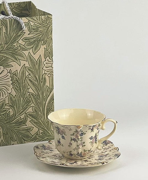 British Traditional Afternoon Tea Cup and Saucer in Gift Box, 7.8 oz Porcelain Tea Cup Saucer Set, Unique Tea Cup and Saucers, Royal Ceramic Cups, Elegant Vintage Ceramic Coffee Cups-LargePaintingArt.com
