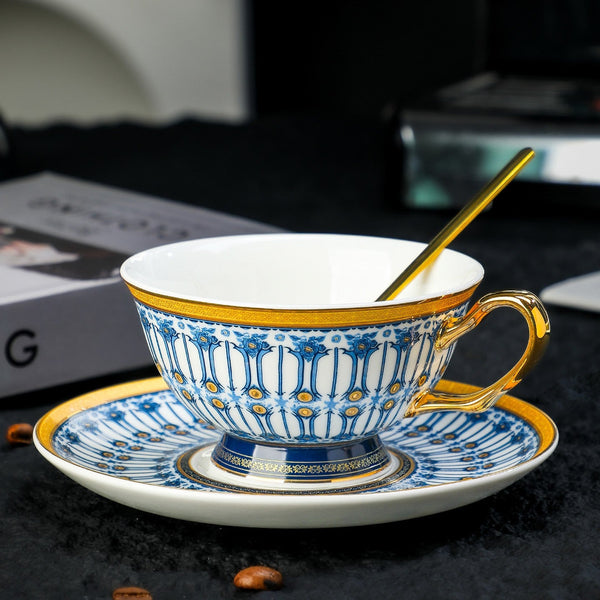 Ceramic Tea Cup and Saucer Set, Porcelain Coffee Cup with Saucer, British Royal Tea Cup and Saucer Set in Gift Box, Porcelain Tea Cup and Saucer Set-LargePaintingArt.com