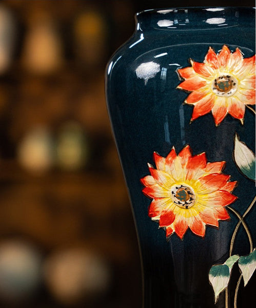 Ceramic Bouquet Vases, Sunflower Vases on Table, Porcelain Flower Vases, Dining Table Centerpiece, Handmade Water Holding Flower Vase-LargePaintingArt.com