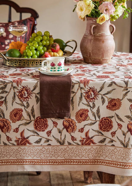 Long Rectangular Tablecloth for Dining Room Table, Flower Farmhouse Table Covers, Square Tablecloth for Round Table, Extra Large Modern Tablecloth for Living Room-LargePaintingArt.com