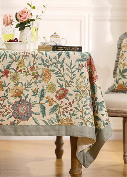 Flower Farmhouse Table Cover, Modern Tablecloth, Rectangle Tablecloth Ideas for Dining Table, Square Linen Tablecloth for Coffee Table-LargePaintingArt.com