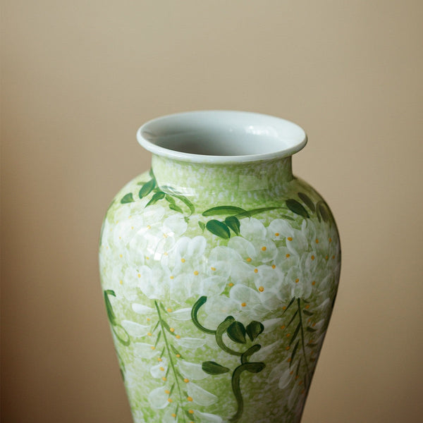 Large Flower Vases on Table, Green Porcelain Flower Vases, Centerpiece Ceramic Bud Vases, Handmade Water Holding Flower Vase-LargePaintingArt.com