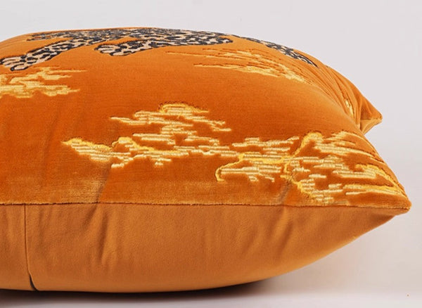Contemporary Modern Sofa Pillows, Yellow Embroidery Tiger Pattern Pillows for Couch, Decorative Throw Pillows for Bedroom, Large Modern Sofa Pillow for Living Room-LargePaintingArt.com
