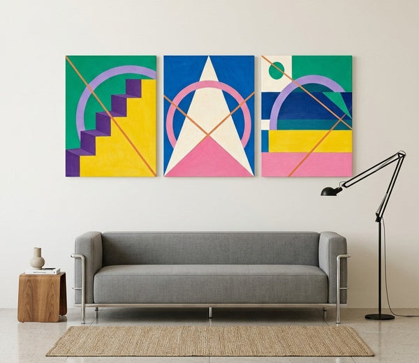 Modern Paintings for Living Room, Multi Panel Canvas Art, Large Group Paintings, Geometric Abstract Paintings-LargePaintingArt.com