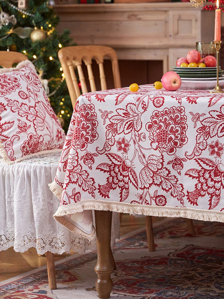 Flower Pattern Tablecloth for Holiday Decoration, Square Tablecloth for Round Table, Large Cotton Rectangle Tablecloth for Home Decoration, Farmhouse Table Cloth Dining Room Table-LargePaintingArt.com