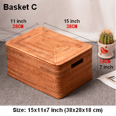 Laundry Storage Baskets for Bathroom, Rectangular Storage Baskets for Clothes, Wicker Storage Baskets for Shelves, Rattan Storage Baskets for Kitchen, Storage Basket with Lid-LargePaintingArt.com