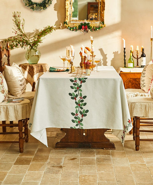 Modern Rectangle Tablecloth for Dining Room Table, Flower Pattern Tablecloth for Home Decoration, Square Tablecloth, Farmhouse Table Cloth, Christmas Tablecloth-LargePaintingArt.com