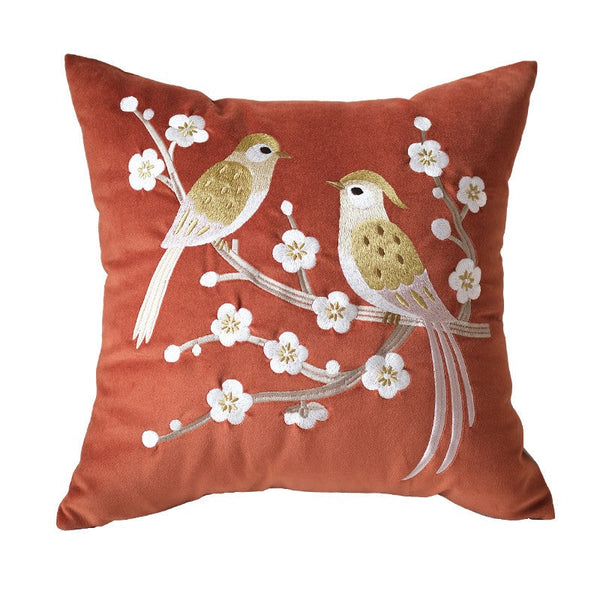 Modern Throw Pillows for Bedroom, Decorative Pillows for Couch, Vintage Decorative Pillows, Embroidered Birds Cushion, Decorative Pillow Arrangement Ideas for Couch-LargePaintingArt.com