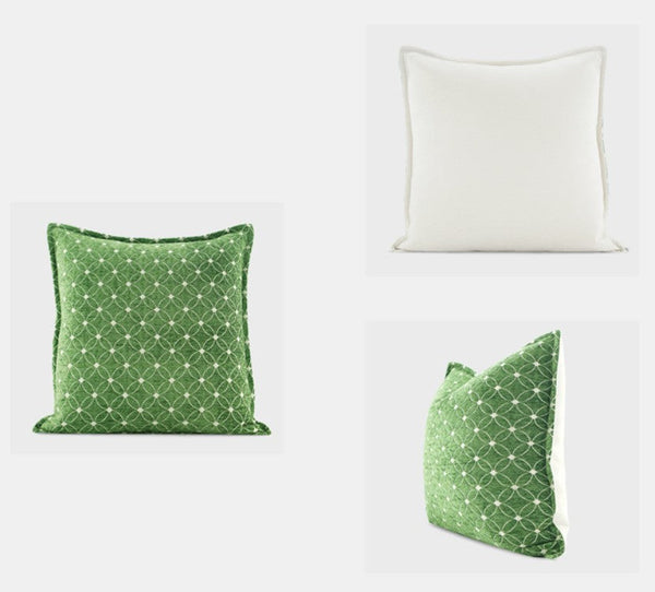 Large Green Pillows for Interior Design, Contemporary Modern Sofa Pillows, Luxury Square Modern Throw Pillows for Couch, Decorative Throw Pillows for Bedroom-LargePaintingArt.com