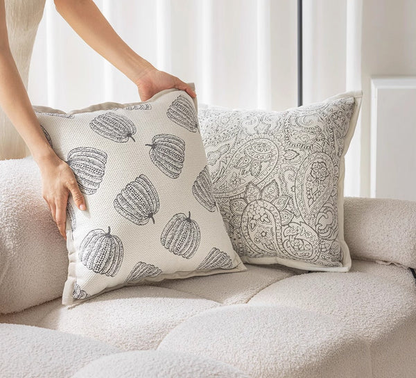 Modern Sofa Pillows, Decorative Throw Pillows for Couch, Embroider Flower Pillow Covers, Farmhouse Flower Decorative Pillows-LargePaintingArt.com