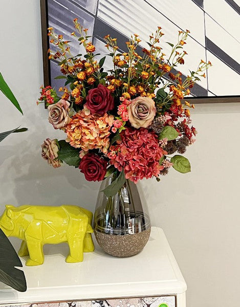 Creative Faux Silk Floral Bouquet Table Centerpiece, Modern Artificial Floral Arrangement for Bedroom, Large Bunch of Autumn Flowers Arrangement Interior Design-LargePaintingArt.com
