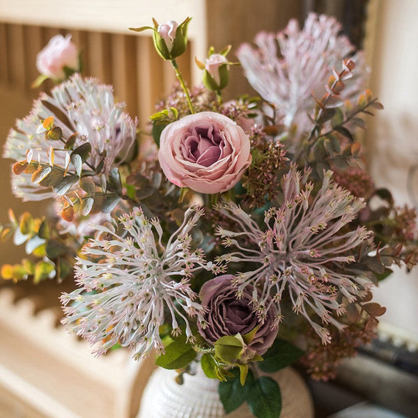Modern Artificial Flowers for Home Decoration, Rose Flowers, Eucalyptus Globulus, Holly Leaf, Bedroom Flower Arrangement Ideas, Spring Flower Arrangement for Living Room-LargePaintingArt.com