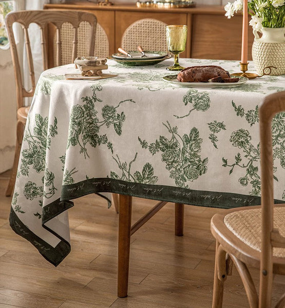 Chenille Flower Tablecloth for Dining Table, Elegant French Style Table Cover for Dining Room Table, Modern Rectangle Tablecloth for Oval Table-LargePaintingArt.com