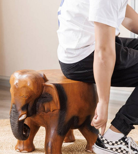Handmade Solid Wood low Stool, Elephant Wooden Stool, Elephant Sofa Stool, Dining Table Stool, Creative Shoe-changing Stool-LargePaintingArt.com