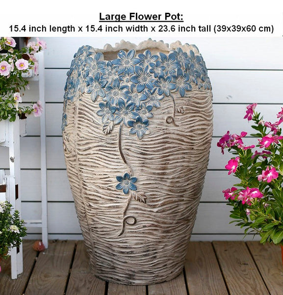 Modern Outdoor Garden Flower Pots, Extra Large Garden Flower Planters, Oversized Garden Flower Pot, Garden Ornaments, Large Resin Gardern Flower Planter-LargePaintingArt.com