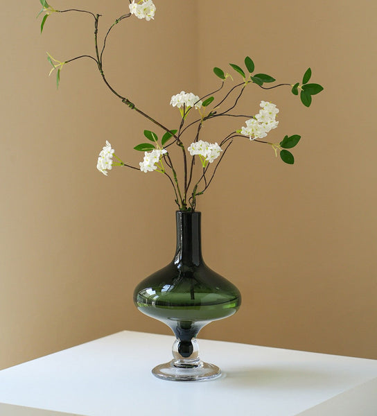 Modern Glass Vase for Flowers, Decorative Glass Vase, Mid Century Glass Vases, Handmade Modern Vases for Bedroom, Centerpiece Contemporary Vases on Table-LargePaintingArt.com
