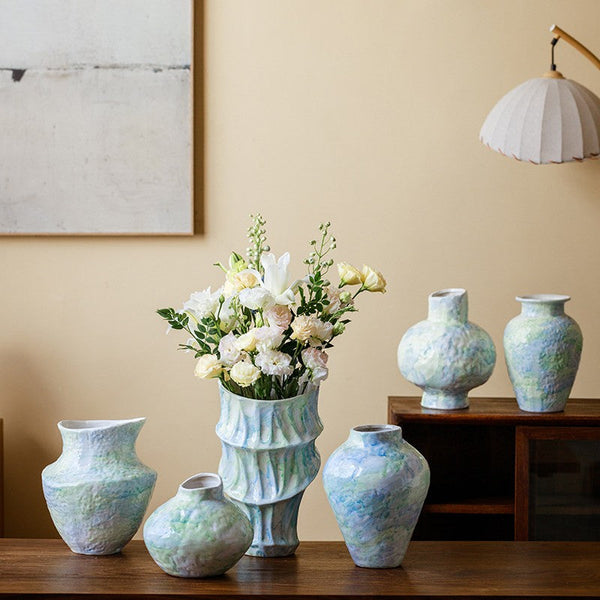 Modern Porcelain Flower Vases, Handmade Water Holding Flower Vases, Centerpiece on Dining Table, Ceramic Bouquet Vases, Flower Vases on Table-LargePaintingArt.com