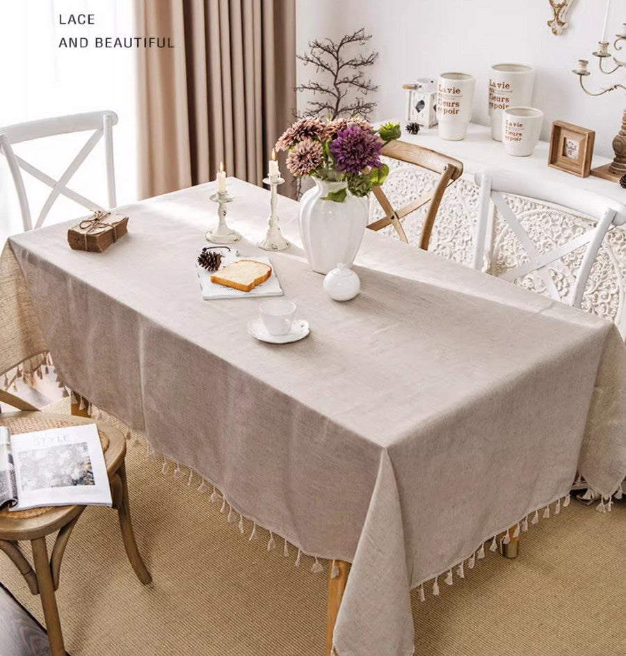 Simple Linen Rectangle Table Cover for Dining Room Table, Large Brown Tablecloth for Home Decoration, Modern Table Cloth, Square Tablecloth for Round Table-LargePaintingArt.com