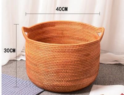 Large Woven Storage Basket with Handle, Large Rattan Basket, Large Round Storage Basket for Bathroom-LargePaintingArt.com