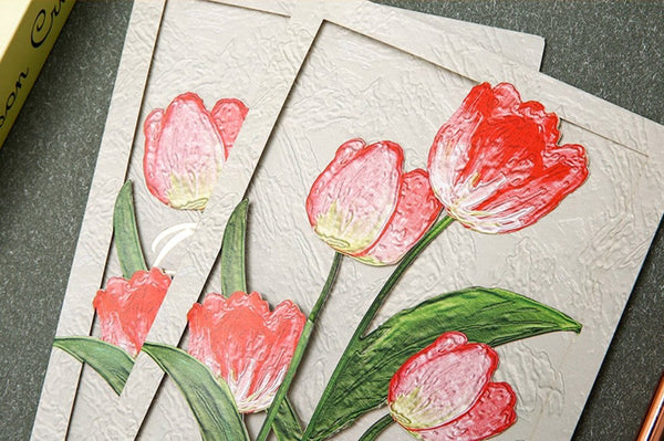 Creative Birthday Greeting Card, Tulip Flower Greeting Cards, Beautiful Greeting Cards to Friends, Original Handmade Greeting Cards-LargePaintingArt.com