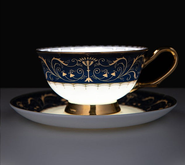 Porcelain Tea Cup Saucer Set, Unique Blue Tea Cup and Saucer in Gift Box, Royal Ceramic Cups, Elegant Ceramic Coffee Cups-LargePaintingArt.com