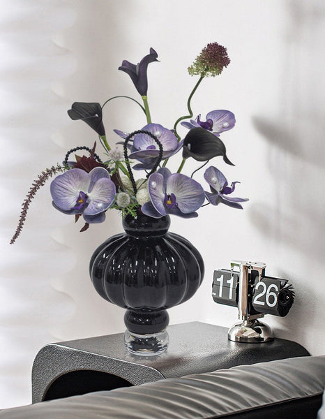 Black Glaze Vase, Contemporary Vases for Modern Home Decor, Black Glass Bud Vases, Handmade Liuli Vases, Centerpiece Vases on Table-LargePaintingArt.com