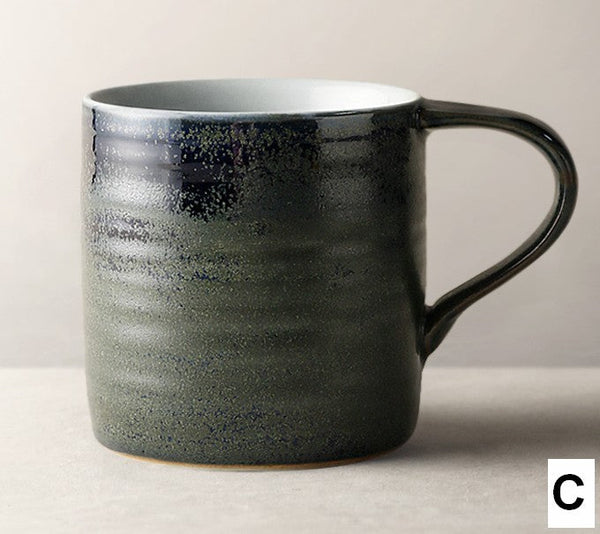 Blue Green Black Ceramic Coffee Mugs, Creative Handmade Coffee Mugs, Large Modern Handmade Pottery Coffee Cup, Large Capacity Coffee Mugs-LargePaintingArt.com