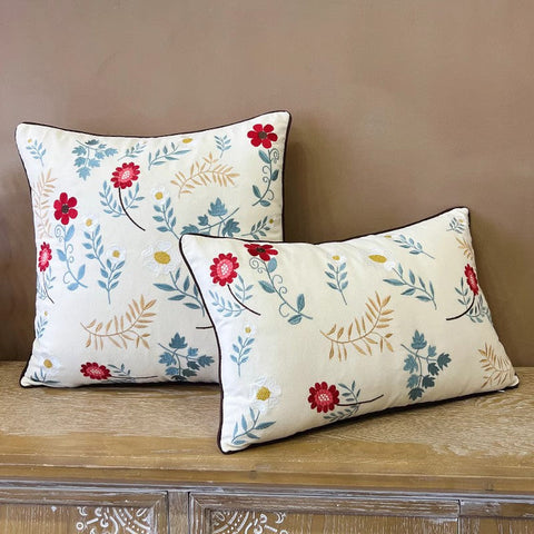 Decorative Throw Pillows for Couch, Embroider Flower Cotton Pillow Covers, Spring Flower Decorative Throw Pillows, Farmhouse Sofa Decorative Pillows-LargePaintingArt.com