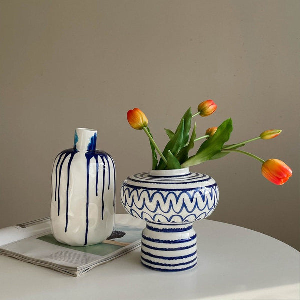 Handmade Water Holding Flower Vases, Modern Ceramic Flower Vases, Porcelain Bud Vases, Small Flower Vases on Table-LargePaintingArt.com