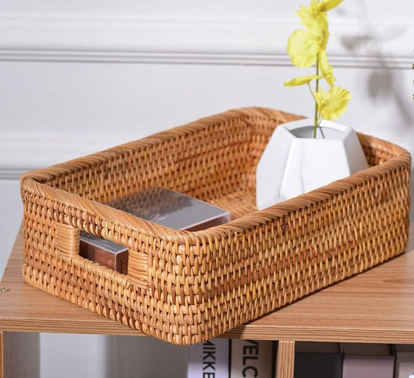Rectangular Storage Baskets for Pantry, Rattan Storage Basket for Shelves, Storage Baskets for Kitchen, Woven Storage Baskets-LargePaintingArt.com
