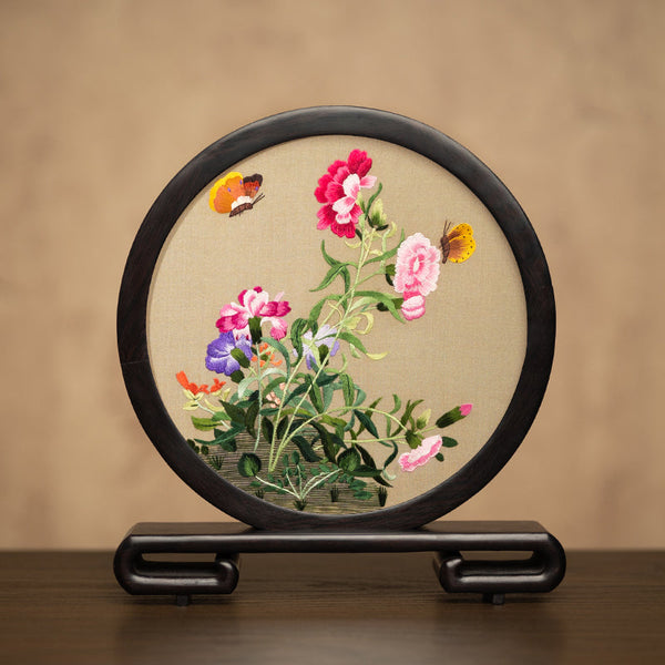 Unique Birthday Gift, Traditional Chinese Suzhou Embroidery Ornament, Exclusive Business Present Flower and Butterfly Embroidered Decor, Premium Souvenir-LargePaintingArt.com
