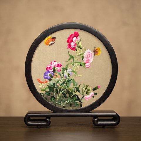 Unique Birthday Gift, Traditional Chinese Suzhou Embroidery Ornament, Exclusive Business Present Flower and Butterfly Embroidered Decor, Premium Souvenir-LargePaintingArt.com