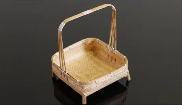 Lovely Cute Picnic Hand basket, Hand-woven Basket with Handle, Bamboo Basket for Food, Natural Fruit Basket, Kitchen Storage Baskets-LargePaintingArt.com