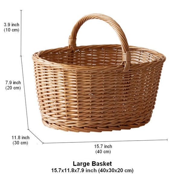 Large Picnic Food Basket with Handle, Natural Hand-woven Wicker Storage Basket, Willow Weaving Baskets for Vegetable, Natural Fruit Basket, Kitchen Storage Baskets-LargePaintingArt.com