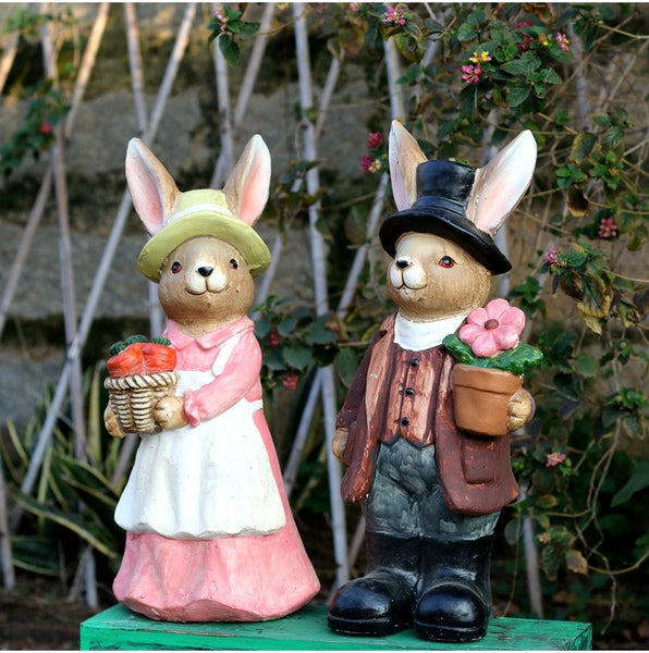 Garden Animal Sculpture Rabbit Statues, Garden Decor Ideas, Animal Statue for Garden Ornament, Villa Courtyard Decor, Outdoor Garden Decoration-LargePaintingArt.com