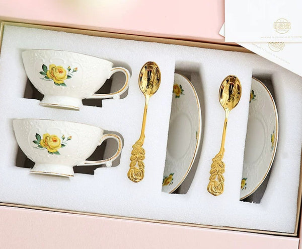 Tea Cup Set, Vintage Tea Cup Set, Modern Ceramic Cups, Ceramic Tea Cup with Saucer, European Tea Cup Set, Porcelain Tea Cups, Floral Tea Cup Set, Classic British Tea Cups, Elegant Tea Cup With Saucer-LargePaintingArt.com