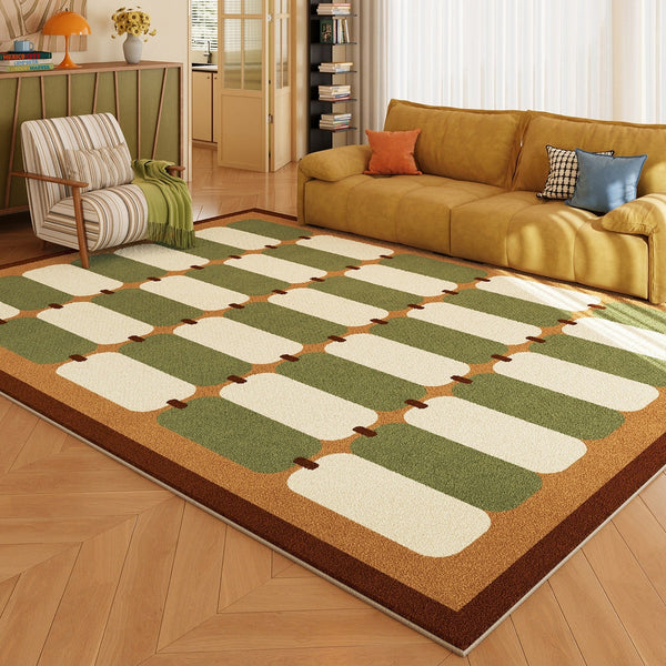 Geometric Area Rugs, Mid Century Contemporary Rugs, Green Modern Rugs for Living Room, Colorful Area Rugs for Bedroom-LargePaintingArt.com