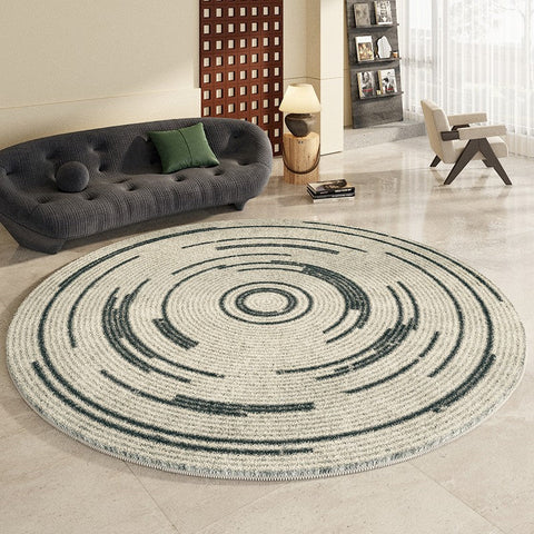 Geometric Modern Rugs for Bedroom, Thick Round Rugs for Dining Room, Modern Area Rugs under Coffee Table, Abstract Contemporary Round Rugs-LargePaintingArt.com