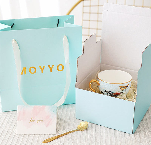 Elegant Ceramic Coffee Cups, Unique Bird Flower Tea Cup and Saucer in Gift Box as Birthday Gift, Beautiful British Tea Cups, Royal Porcelain Tea Cup Set-LargePaintingArt.com