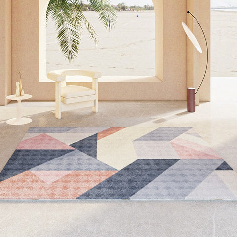 Washable Kitchen Modern Rugs, Geometric Modern Rugs Next to Bed, Contemporary Floor Carpets for Dining Room, Bathroom Runner Rugs, Large Modern Rugs for Sale-LargePaintingArt.com