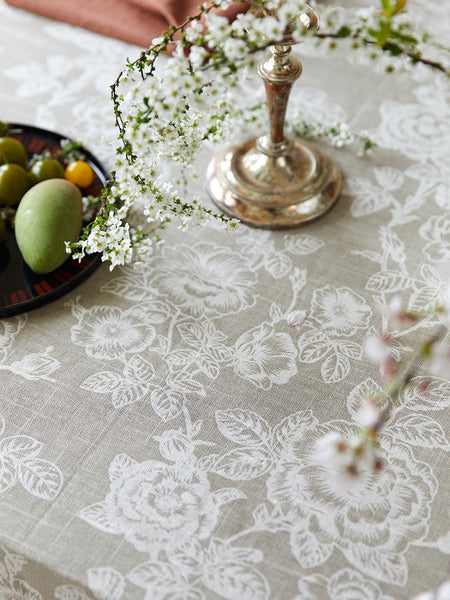 French Flower Pattern Tablecloth for Round Table, Vintage Rectangle Tablecloth for Dining Room Table, Rustic Farmhouse Table Cover for Kitchen-LargePaintingArt.com