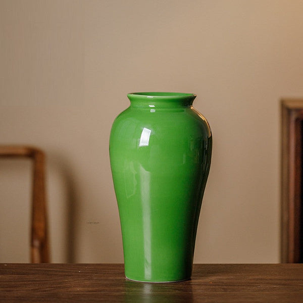 Handmade Water Holding Flower Vase, Centerpiece Ceramic Bud Vases, Green Porcelain Flower Vases, Vintage Flower Vases on Table-LargePaintingArt.com