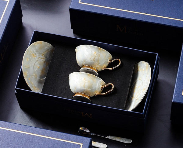Elegant Ceramic Coffee Cups, 6.8 oz Tea Cup and Saucer in Gift Box as Birthday Gift, Beautiful British Tea Cups, Royal Porcelain Tea Cup Set-LargePaintingArt.com