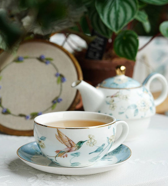 Stackable Teapot and Cup Set, Ceramic Tea Pot with Integrated Cup, Porcelain Teapot with Matching Cup and Saucer in Gift Box, Mother-and-Baby Teapot with Matching Saucer-LargePaintingArt.com